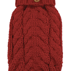 Red Cable Knit Sweater with Brown Button